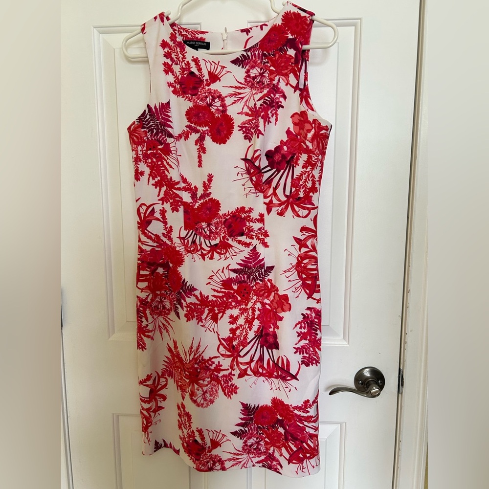 Mario Serrani Red and White Floral Midi Dress
